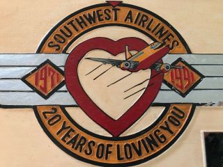 Southwest Airlines Collectible 20th Anniversary Wood Wall Plaque 1971 - 1991
