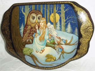 Russian Lacquer Box Palekh Forest Fairytale Winter Sleep Miniature Hand Painted