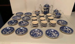 Vintage Japanese Tea Set Cobalt Blue And White Porcelain