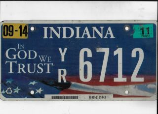 Indiana Passenger 2011 License Plate " Yr 6712 " In God We Trust