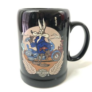 Harley Davidson Road Runner Black Ceramic Coffee Cup Mug 1993 Warner Bros