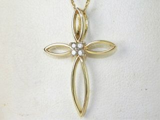 10k Yellow Gold Diamond -.  06 Tcw Cross Pendant Fine Necklace - 20 "