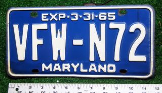 Maryland - 1964 Veteran Of Foreign Wars License Plate - Great All