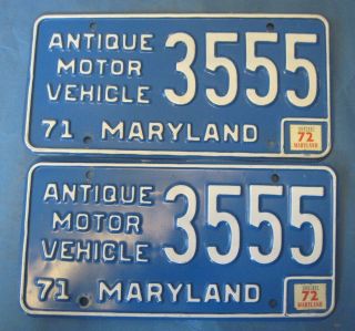 1972 Maryland License Plates Matched Pair Antique Motor Vehicle