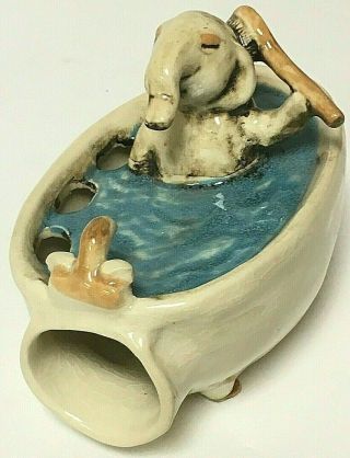Vintage Ceramic Bathtub Bathing Elephant Toothbrush Holder Vanity Accessory