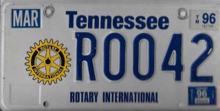 1996 Tennessee Rotary International 1996 License Plate Roo42 Vg