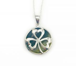 Irish Connemara Marble Round Shamrock Necklace By J.  C.  Walsh & Sons 10463