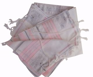 Tallit Talis Prayer Shawl For Girls Women 18 " X 73 " Made In Israel - Pink/silver