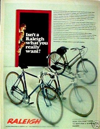 1972 Raleigh Boys Girls Bicycles 10 Speeds Bike Ad