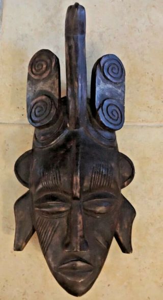 Unique African Mask 20”x 9” Large Hand - Carved Wood Tribal Art Look