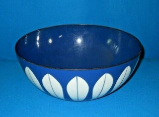 Vintage Cathrineholm Of Norway White Lotus On Blue Enamelware Bowl 9.  5 "
