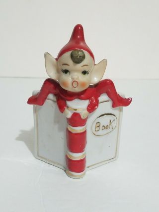 Vintage Elf On A Book Porcelain Figurine Pixie Sprite Japan Red White 4 "