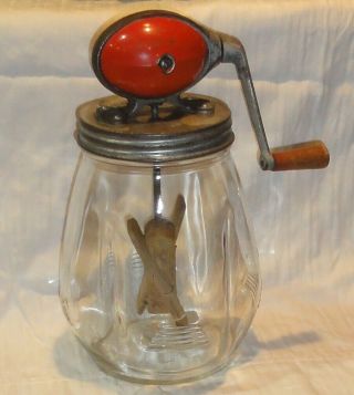 Antique Dazey Butter Churn No.  4 Tulip Glass / Red Football Top Complete