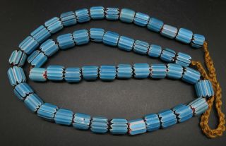 Vintage Ethnic Tribal Blue Stripe Chevron Glass Trade Beads Necklace