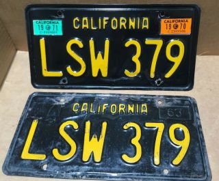 Rare Pair 1963 Dmv Clear - (california) - Lsw 379 License Plate - 1970 & 1971 Tag