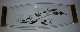 Vintage Mid Century Bent Curved Glass Gold Leaf Flower Tidbit Tray Dish