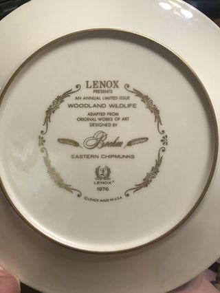 Lenox Boehm Eastern Chipmunks Woodland Wildlife Plate 1976 2