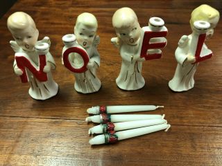Vintage Noel Ceramic Christmas Angels Figurines Japan Candle Holders