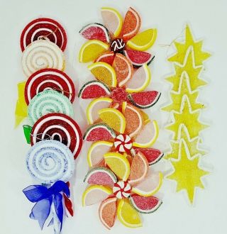 Sugared Citrus & Lollipop Ornaments - Set Of 16 - Soft & Hard Plastic
