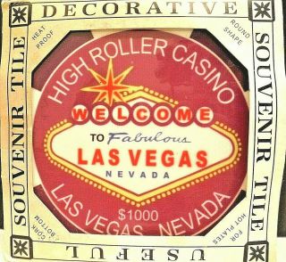 Vintage High Roller Casino Las Vegas Souvenir Tile For Hot Plate Still