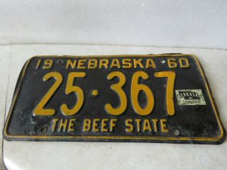 Vintage 1960 Nebraska The Beef State Licence Plate In