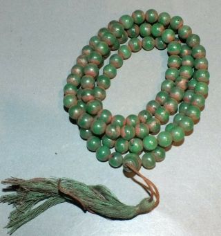 Buddhist Mala With Jade Prayer Beads Gold Traces Thailand