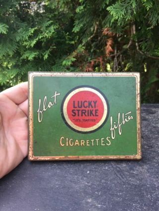 Vintage Advertising Lucky Strike Cigarette Tin Flat Fifties Tobacciana - L