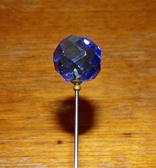 Antique Glass Ice Blue Sapphire Vintage Ladies Hat Pin Stick Early Estate Old