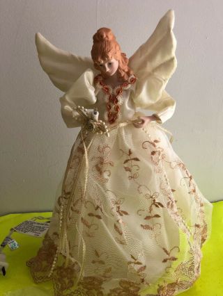 Porcelain Face Angel Christmas Tree Topper Holiday Decor Cream 14 " Lace Read