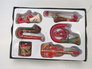 Vintage Wooden Instrument Christmas Ornaments Drum Saxophone Trombone Guitar Etc
