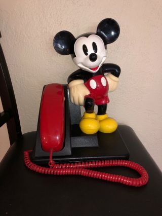 Disney Mickey Mouse At&t Novelty Push Button Telephone With Red Handset Phone