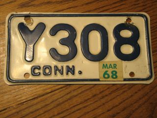 Vintage 1968 Connecticut Motorcycle License Plate Bike Tag Conn Registration Ct