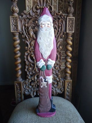 Hand - Carved - Wood - Painted - Father - Christmas - Santa 20  Tall
