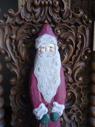 Hand - Carved - wood - painted - Father - Christmas - Santa 20  TALL 7