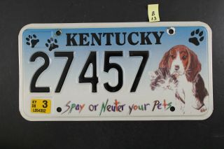 2007 2008 Kentucky License Plate 27457 Spray Neuter Your Pets Dog Cat (b13