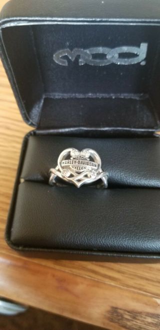 Harley Davidson Silver And Diamond Ring Womens 10
