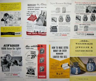 17 x VINTAGE TRADE ADVERTS RONSON PETROL & GAS CIGARETTE & PIPE LIGHTERS 1952 - 61 3