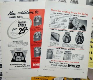 17 x VINTAGE TRADE ADVERTS RONSON PETROL & GAS CIGARETTE & PIPE LIGHTERS 1952 - 61 4