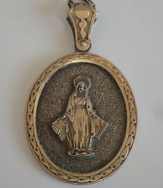 Antique Victorian Engraved Gold Filled Virgin Mary Religious Pendant Ornament