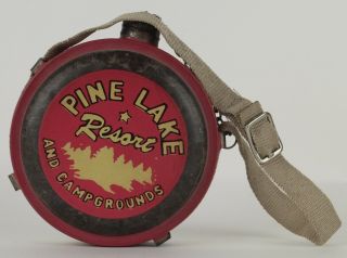 Vintage " Pine Lake Resort And Campgrounds " Mini Canteen Souvenir