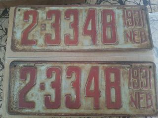 Vintage Pair 1931 Nebraska License Plate Tags Tab Man Cave