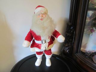 Vtg 50s 14” Santa Claus Figure Cloth Doll Beard Plastic Boots
