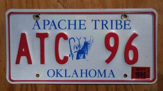 1995 Apache Tribe Oklahoma License Plate Low Digit 96