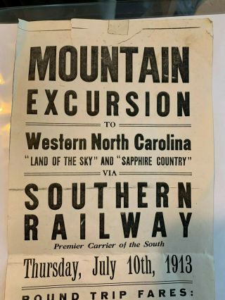 Vint 1913 Southern Railway Timetable Poster for Depot or Agent Office ATL to NC 2