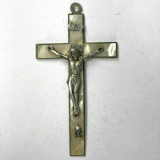 Vintage Crucifix Pectoral Cross Metal Jesus Christ Skull Crossbones Inri 4.  25 "