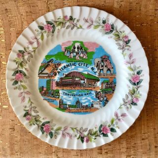 Vintage 10.  5” Porcelain Souvenir Plate Atlantic City,  Nj - Pre - Casino / Gambling
