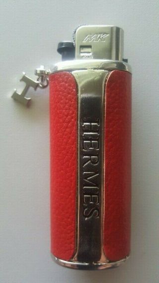 Vintage Hermes Cigarette Lighter Holder Sleeve Red Leather Case Cover Used/rare