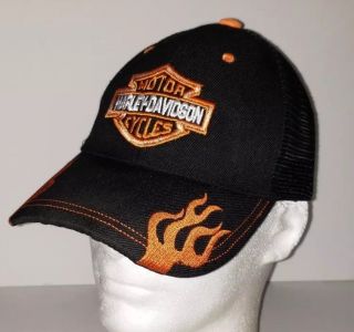 Harley Davidson Black Logo Embroidered Mesh Snapback Cap Hat