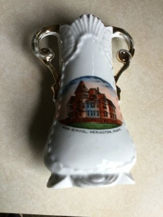 Vintage Herington,  Kans.  Kansas High School Souvenir Vase Germany