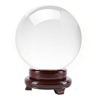 Clear Crystal Ball Quartz 110mm 4.  2 " With Wood Stand Top Usa Seller